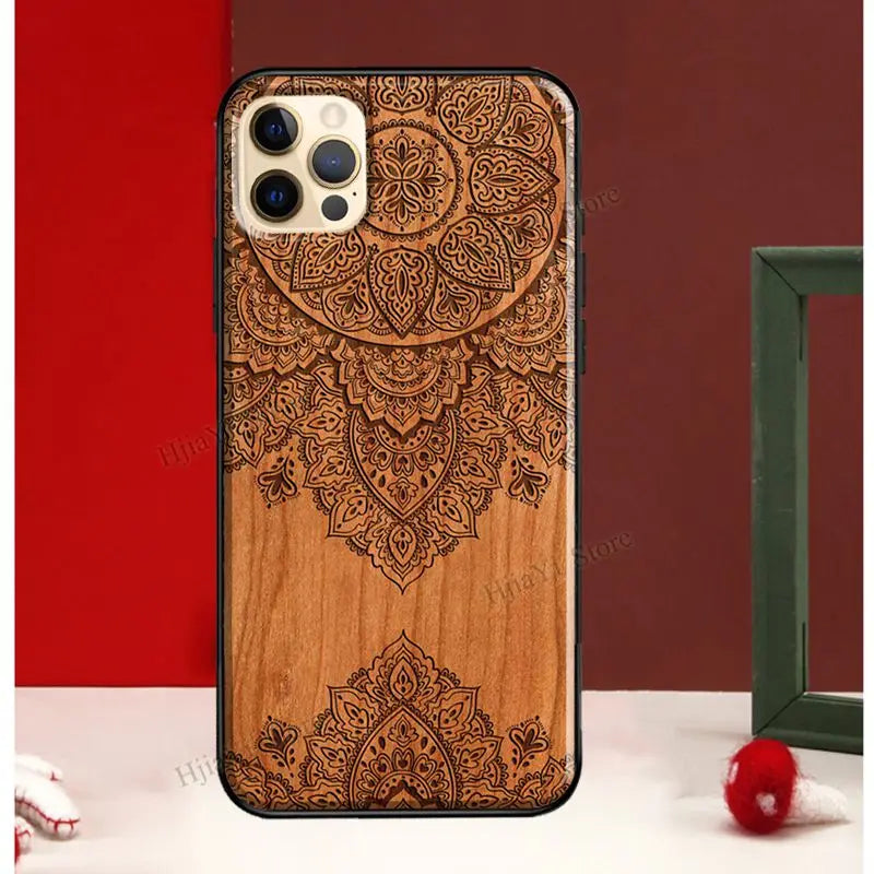 Mandala floral wood for iphone 13 12 pro max mini cover phone case 11 14 xs x xr 7 8 plus se - 781