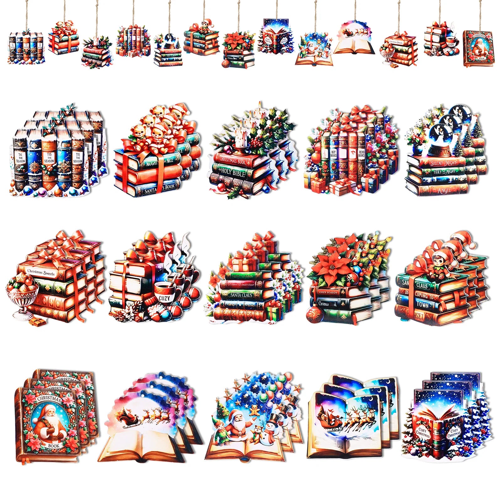 36/45pcs christmas wooden hanging ornaments tree pendants for decoration - books / united states
