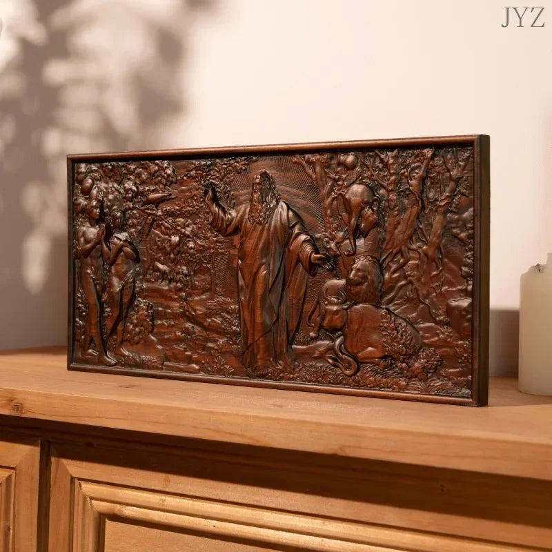 High quality religious god adam and eve genesis ornament saint wooden plaque jesus home wall decor - (christian)