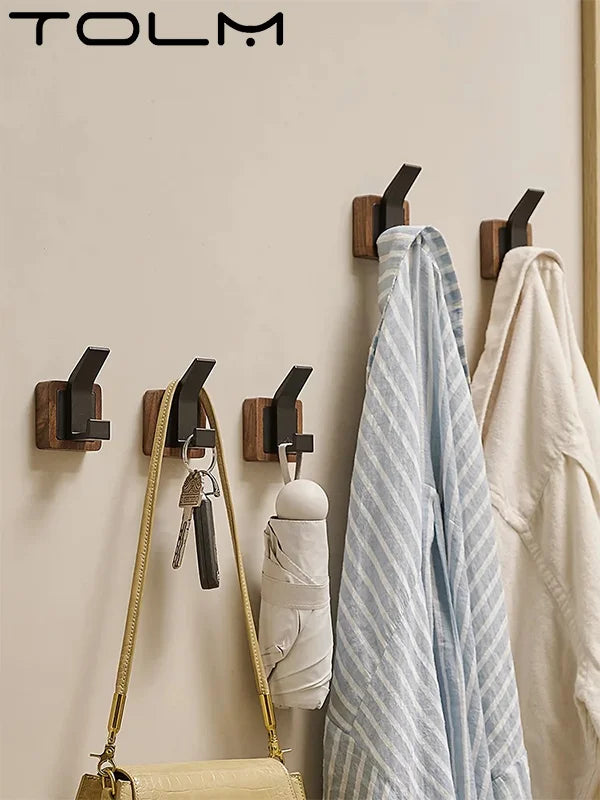 Walnut coat wall hook hanging rack for bathroom kitchen bedroom hallway hooks clothes holder