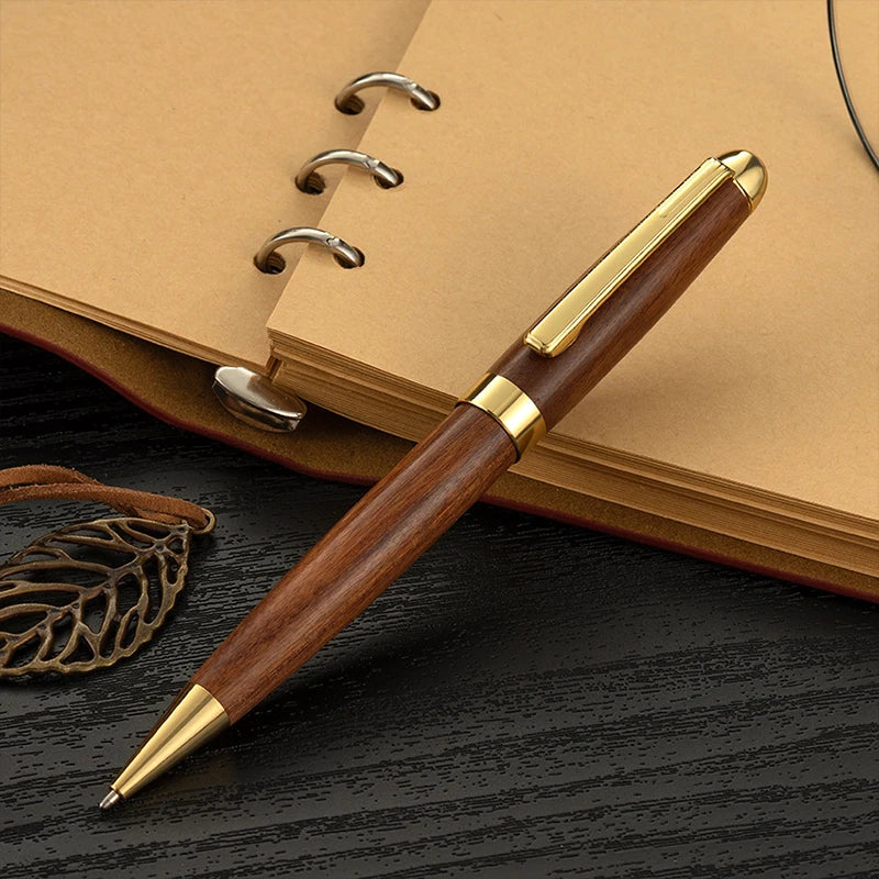 Portable retro rotary sandalwood wooden ballpoint pen natural solid wood pens for writing school office supplies