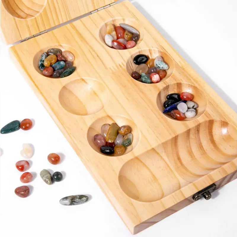 Raindrop rock wooden mancala gem chess board game - educational toy for spatial thinking african desktop - with lock