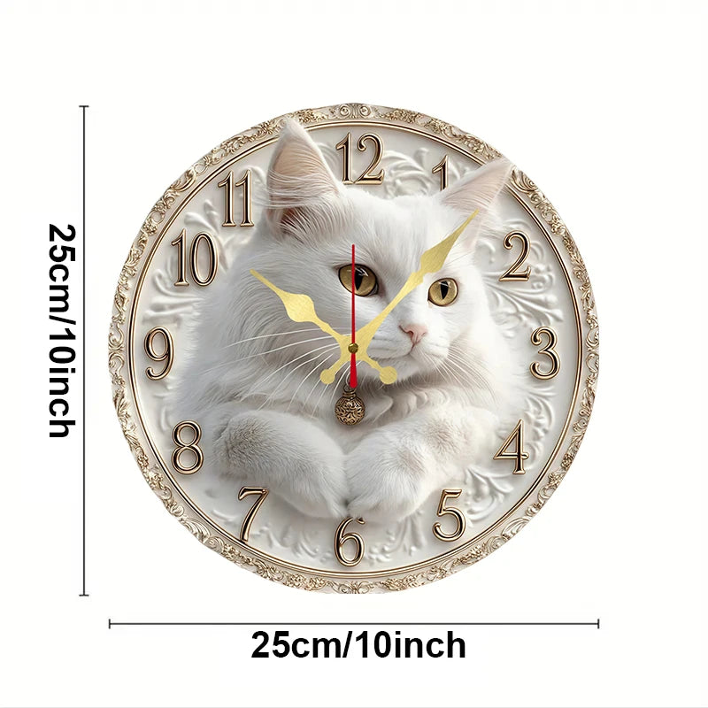 Elegant cat themed wooden round silent hanging wall clock suitable for living room,office study room bedroom home