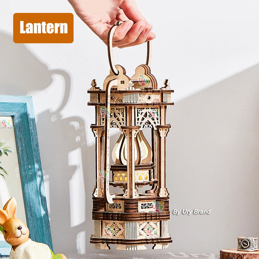 Ury 3d wooden puzzle lantern diy vintage light bedside lamp model assembly building kits desk decoration gift for teens