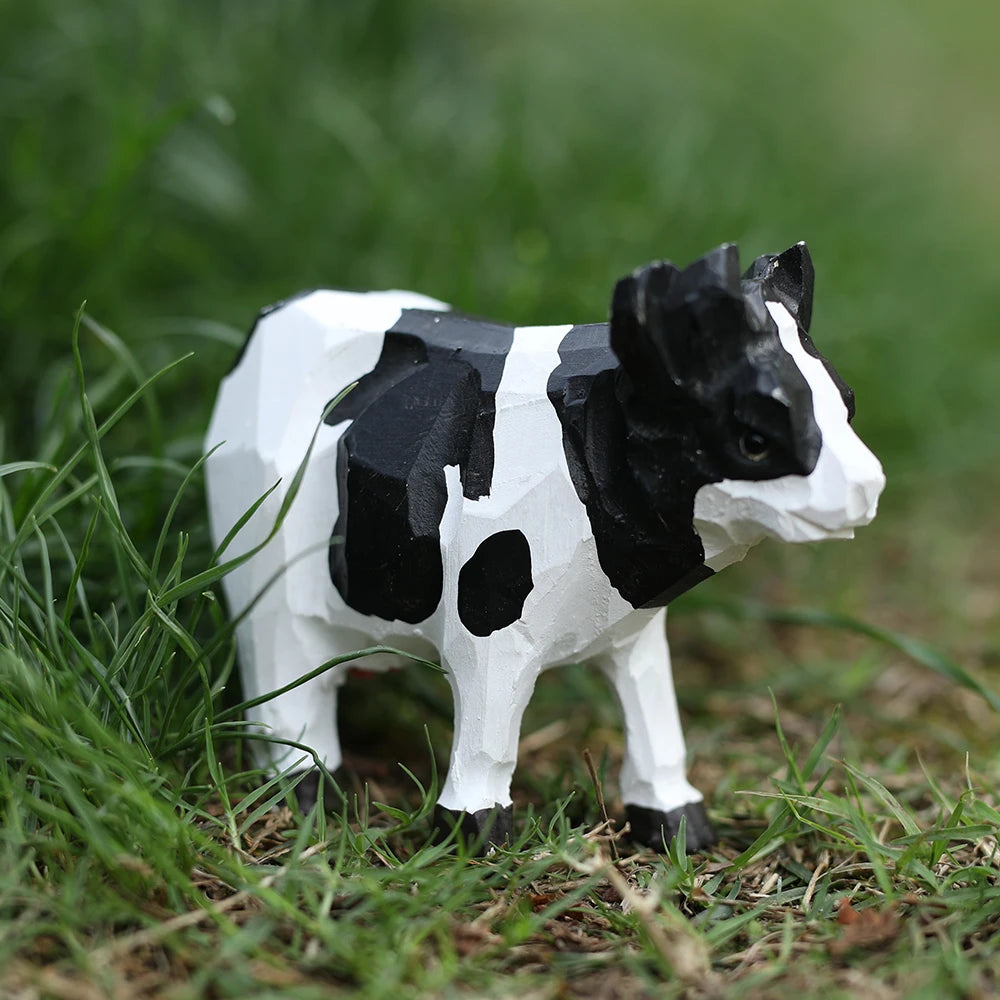 Handcrafted wood carving home decorations desk accessories room decor handmade cow statue hand-carved realistic - cow