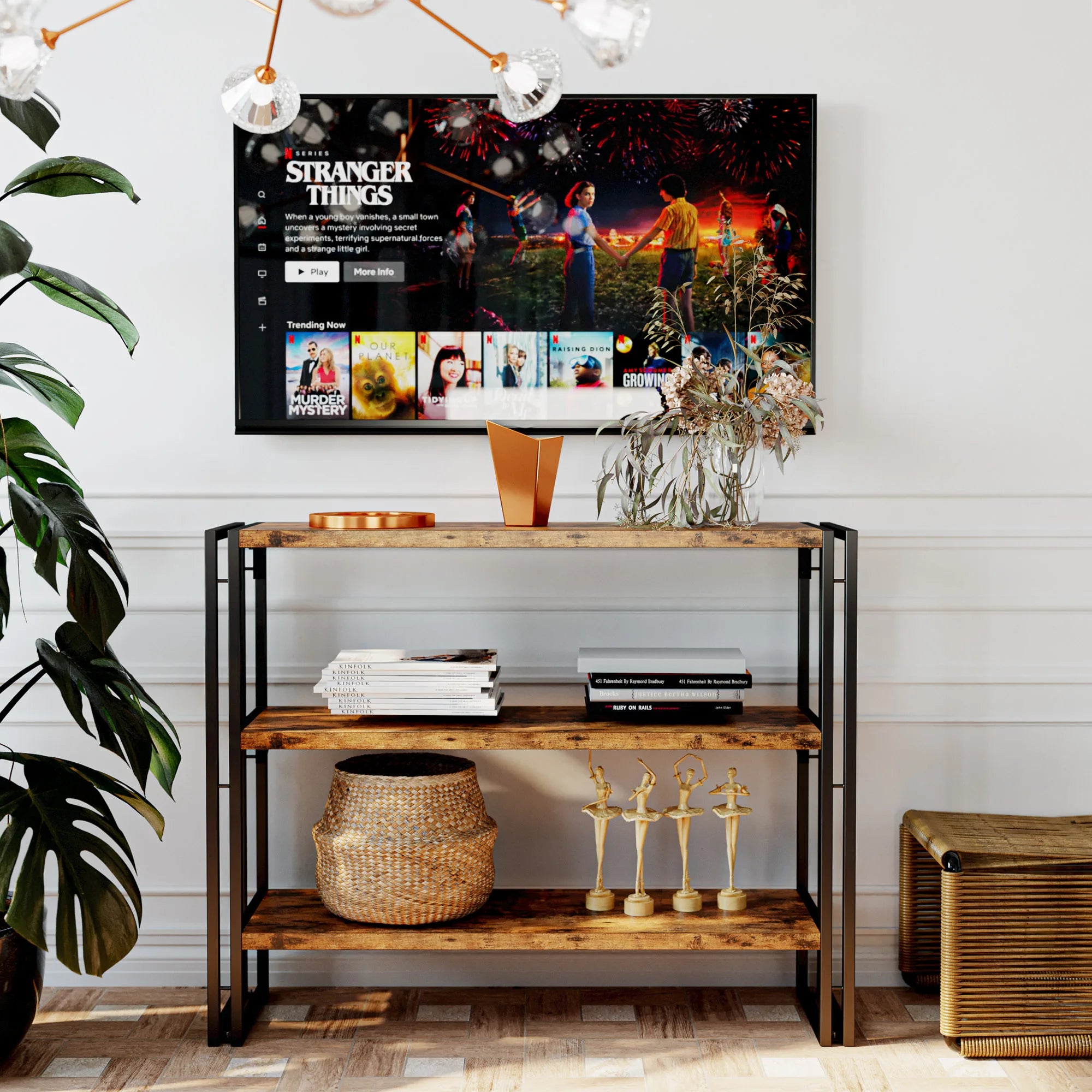 Ironck bookshelf industrial 3 shelf bookcase wood storage with metal frame for living room vintage brown - united states