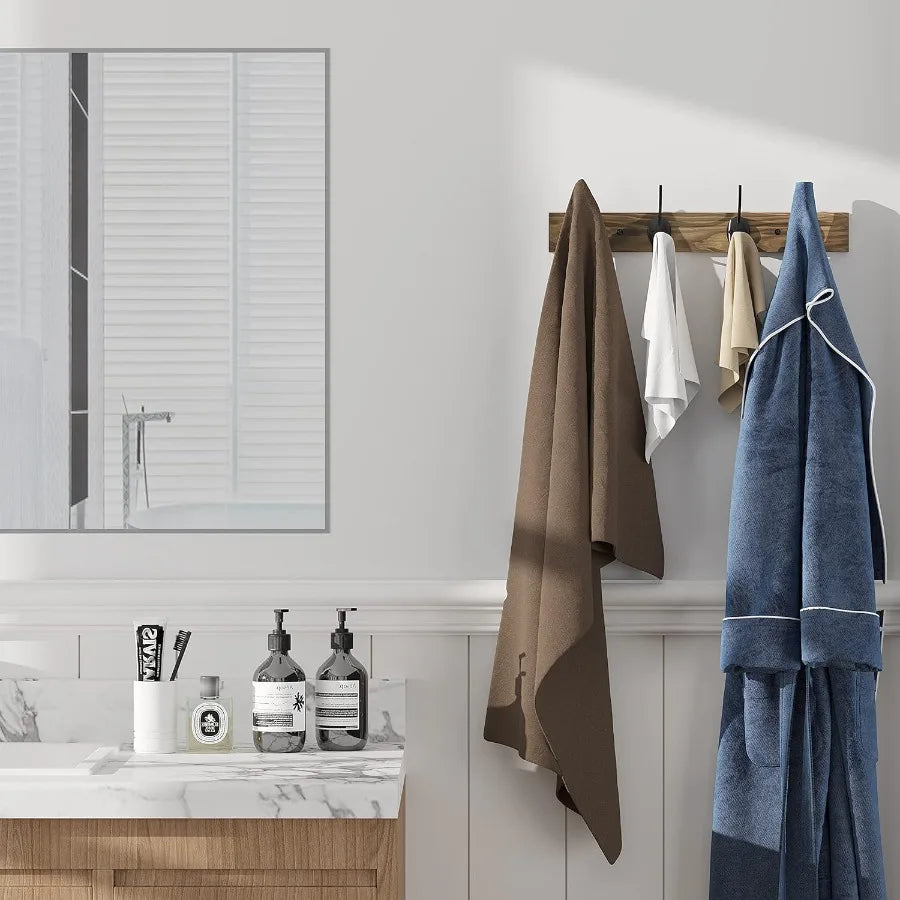 Wall mounted wooden hat rack with 4 hooks for entryway bathroom bedroom durable brown coat hook storage solution