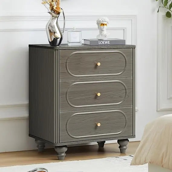 3 drawer fluted dresser for bedroom mid century modern chest of drawers wood storage small organizer livi - grey