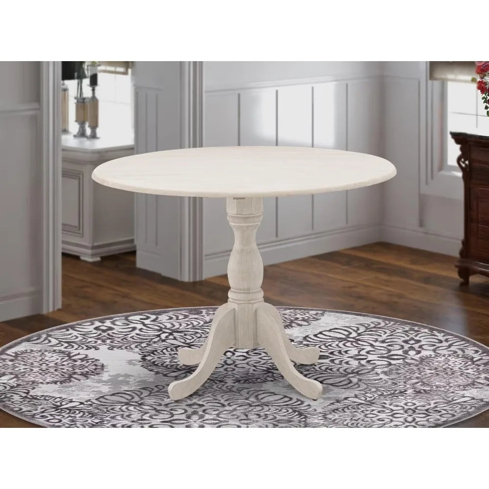 Round wooden dropleaf pedestal kitchen dining table 42x42 inches - united states / wirebrushed butterc
