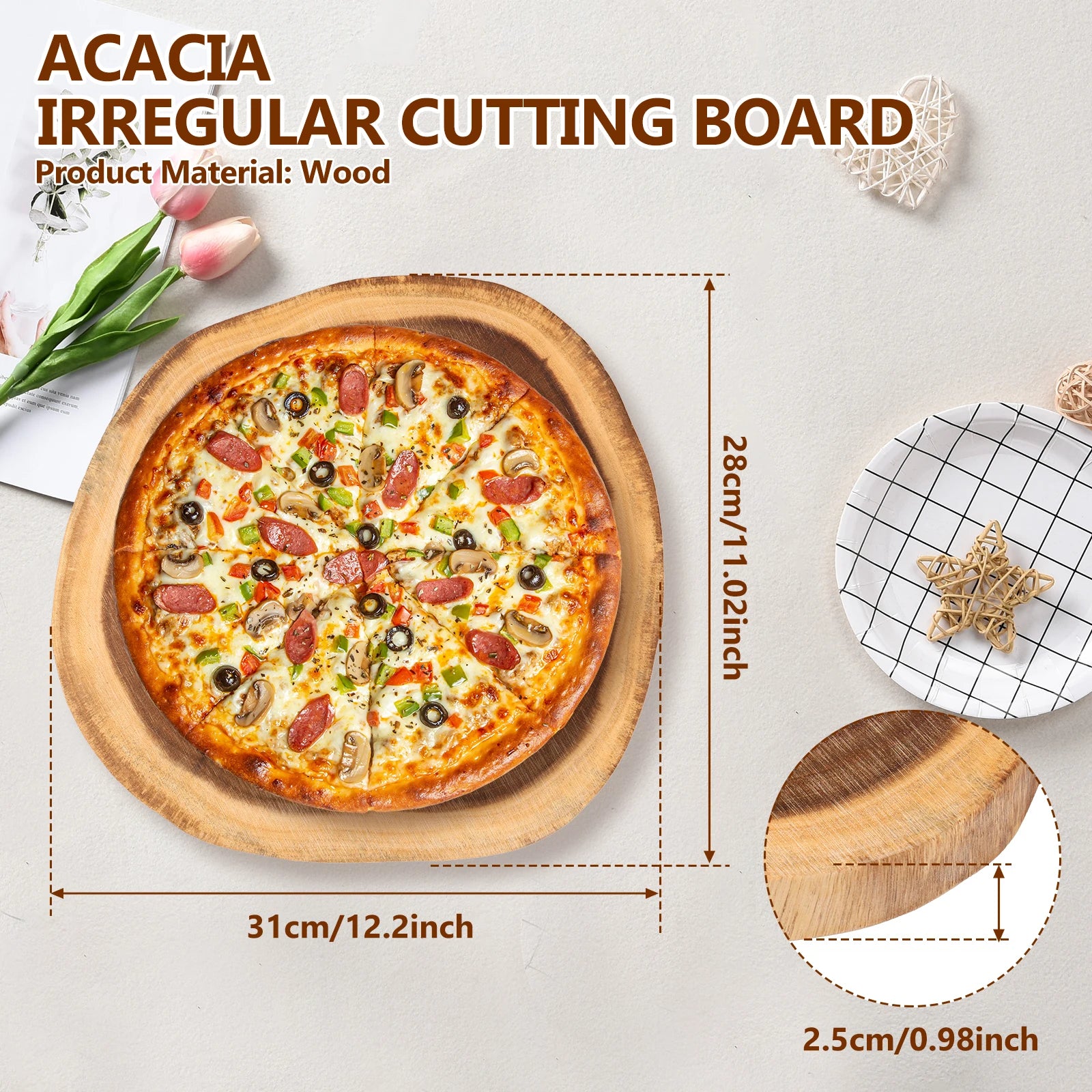 Cutting board irregular chopping double sided acacia wood multipurpose kitchen