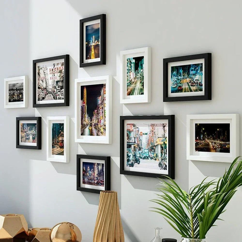 Living room photo frame 11pcs american wall combination wooden hanging picture creative restaurant home decoration