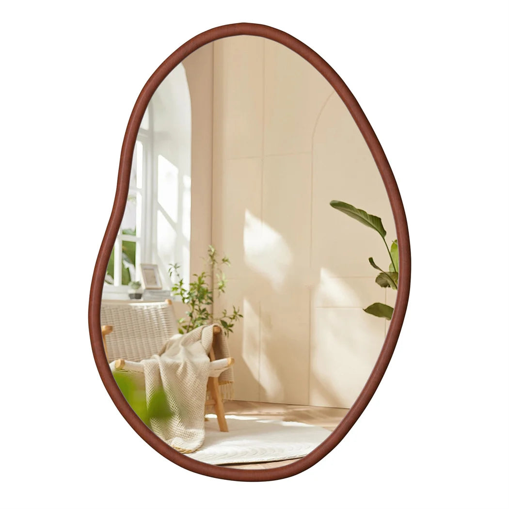 Luvodi mid century asymmetrica large wall mirror with irregular wood frame dressing - brown / 74.3x110cm(30x44in)