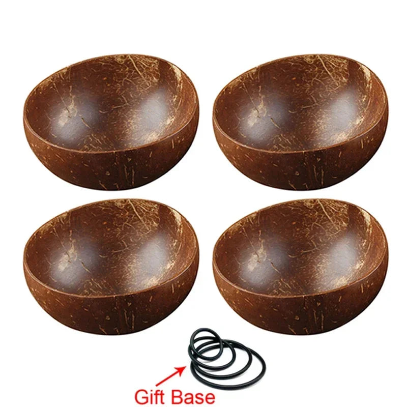 12-15cm natural coconut bowl set wooden salad ramen bowl wood spoon set coco smoothie kitchen tableware - 4 / china