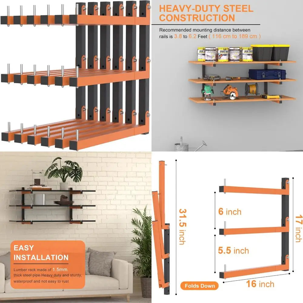 Lumber rack wall mount storage heavy duty wood racks with 9-level system 1080 lb substantial garage - united states