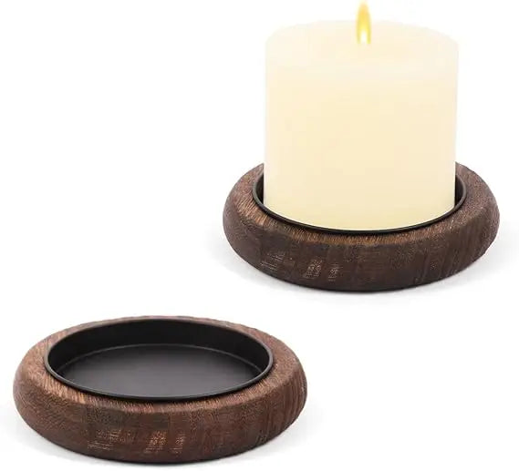 Wood candle holder farmhouse decor wooden pillar candles tray for table centerpiece small decorative riser round pla