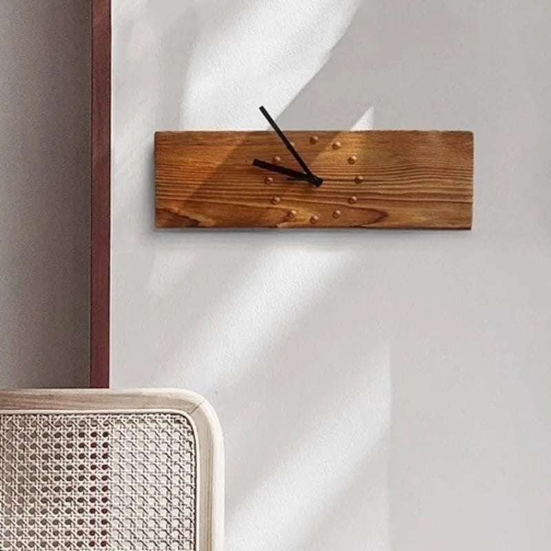Solid wood wall clocks vintage silent clock nordic rectangle minimalist hanging living room decorative accessories