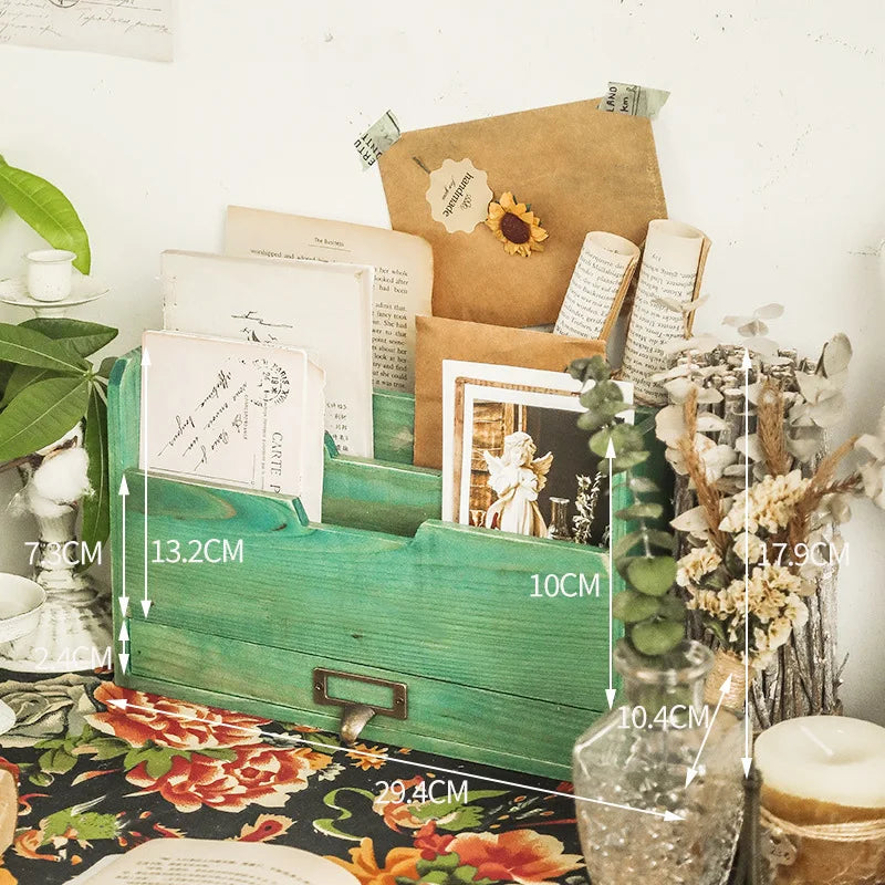 Retro wooden desk storage box multi-layer doll figure display stand desktop drawer type cosmetic jewelry decoration