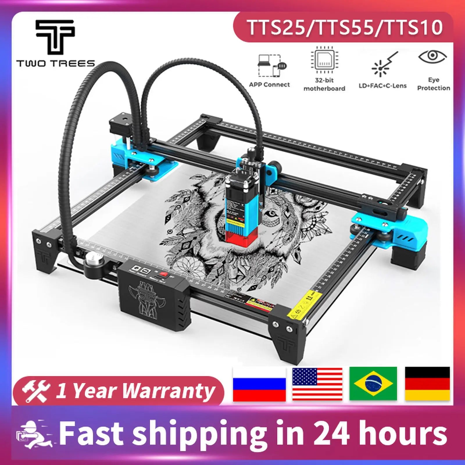 Twotrees laser engraver tts-10pro engraving cutting machine wood tool metal acrylic cnc support wifi 80/40w