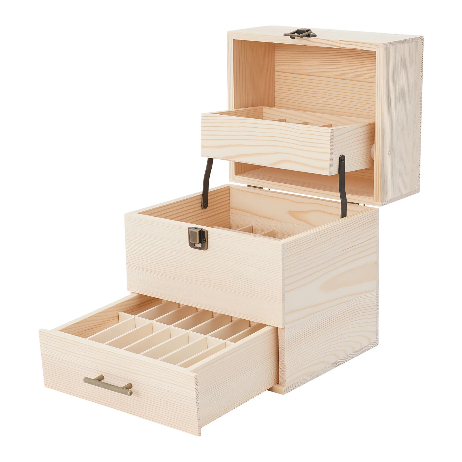 3-tier 59 slots wooden essential oil storage box organizer for 10ml/15ml bottles nail polish cosmetics - khaki / united