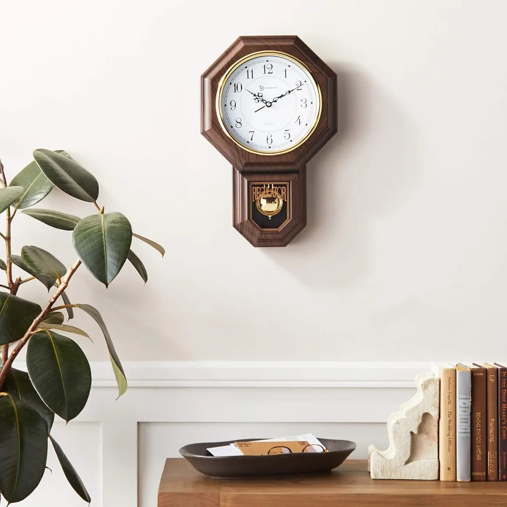 Essex walnut-finished faux wood pendulum wall clock with westminster chime 17.5 x 11.25 - united states / brown