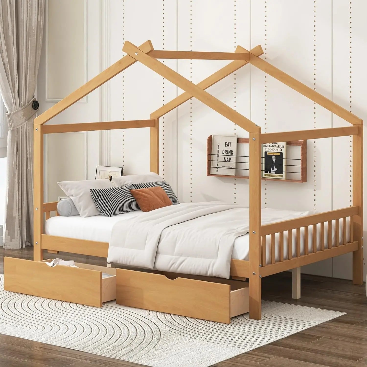 Bellemave floor house beds wood montessori bed frame twin size platform with headboard & footboard for kids boys girls