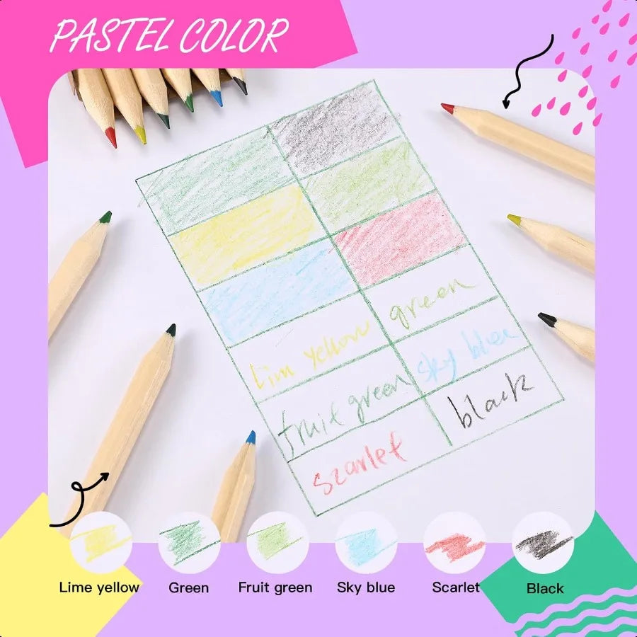 Mini drawing colored pencils for 3.5 inch portable short fat 6 different color pre sharpened in bulk painting class