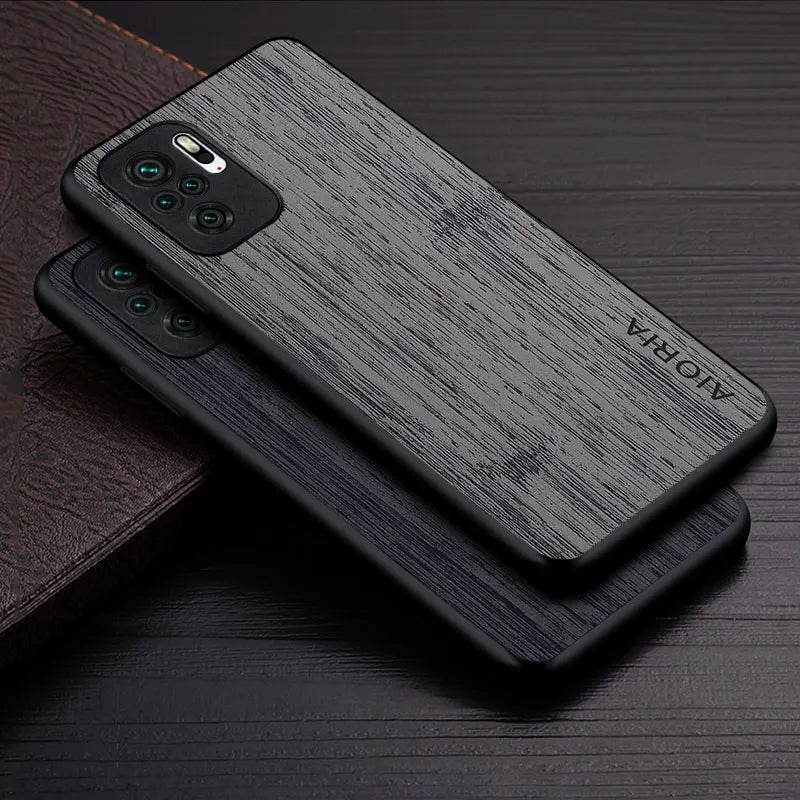 Case for poco m5s funda bamboo wood pattern leather phone cover luxury coque xiaomi poco m5s case