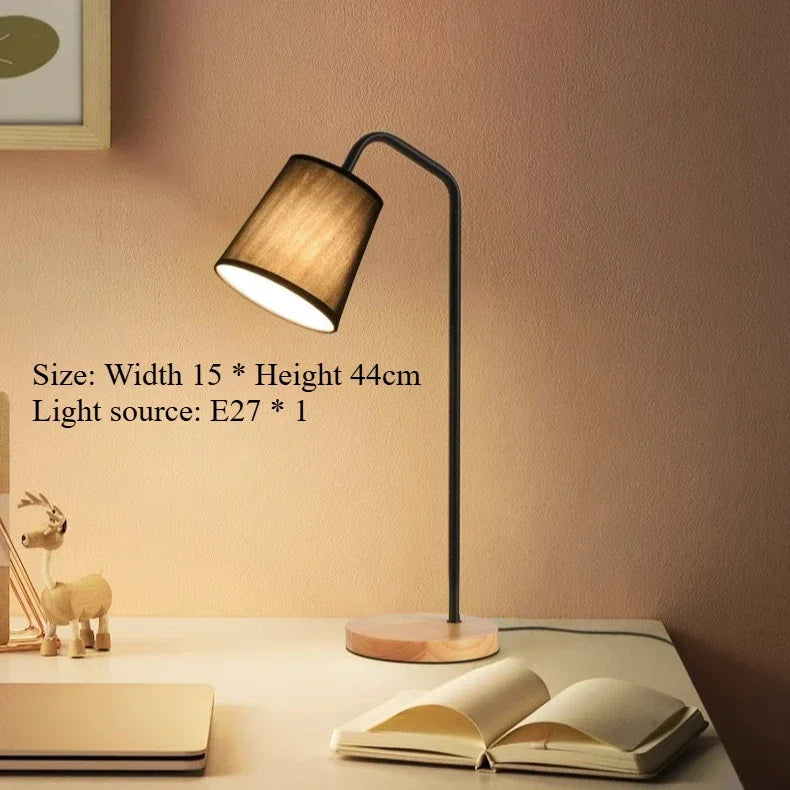 Nordic e27 led wooden desk lamps vintage black white iron table lights rod countryside style bedside reading lighting