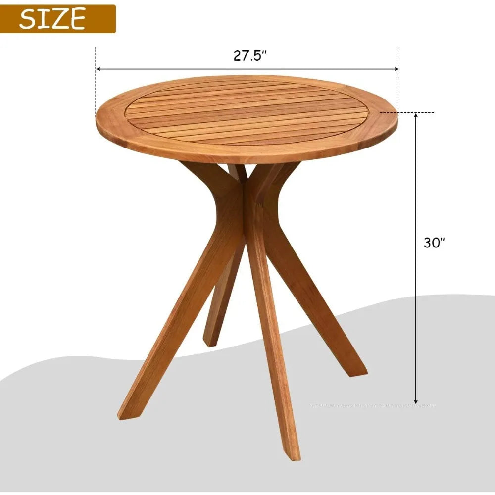 27.5 inch eucalyptus wood outdoor patio bistro table round wooden w/x base coffee side for garden, - united states