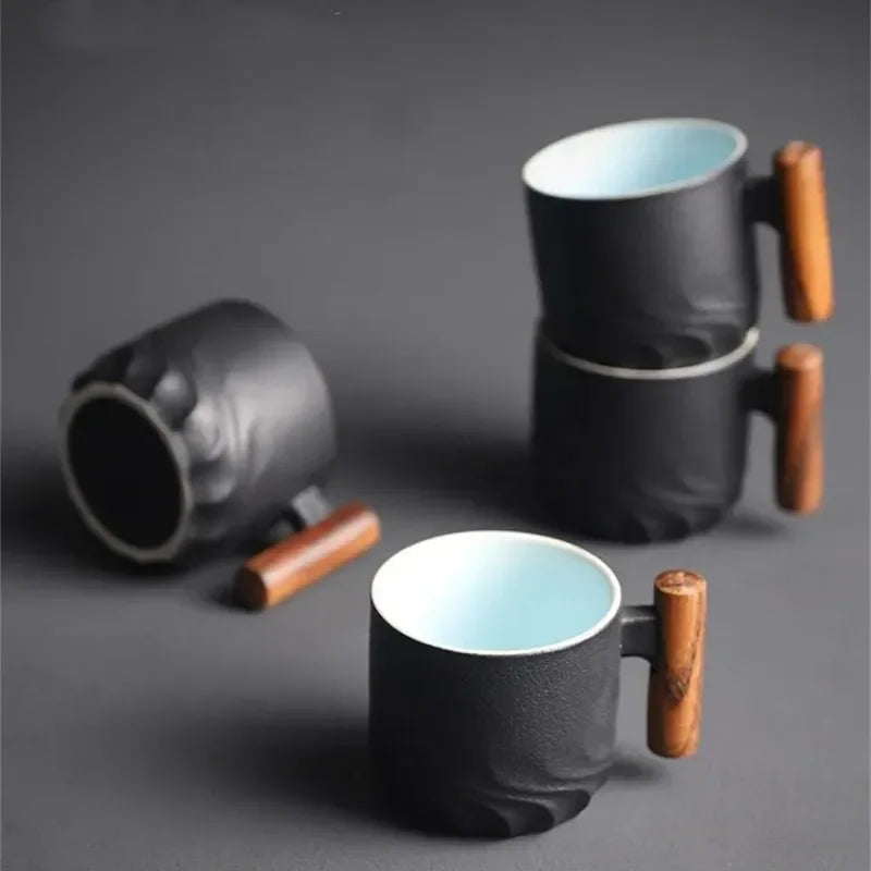 Creative handmade exquisite coffee cup vintage with wooden handle mug cups mugs drinkware kitchen dining bar home