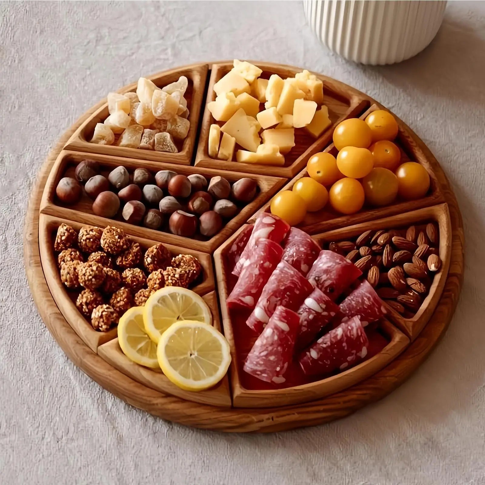 Wooden serving tray charcuterie board 8-petal detachable divided snack plate natural wood puzzle for kitchen breakfast