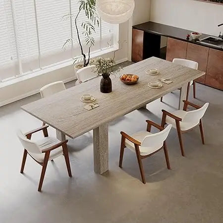 Rectangular oak wood dining table for 6-8 large home kitchen - united states / oak