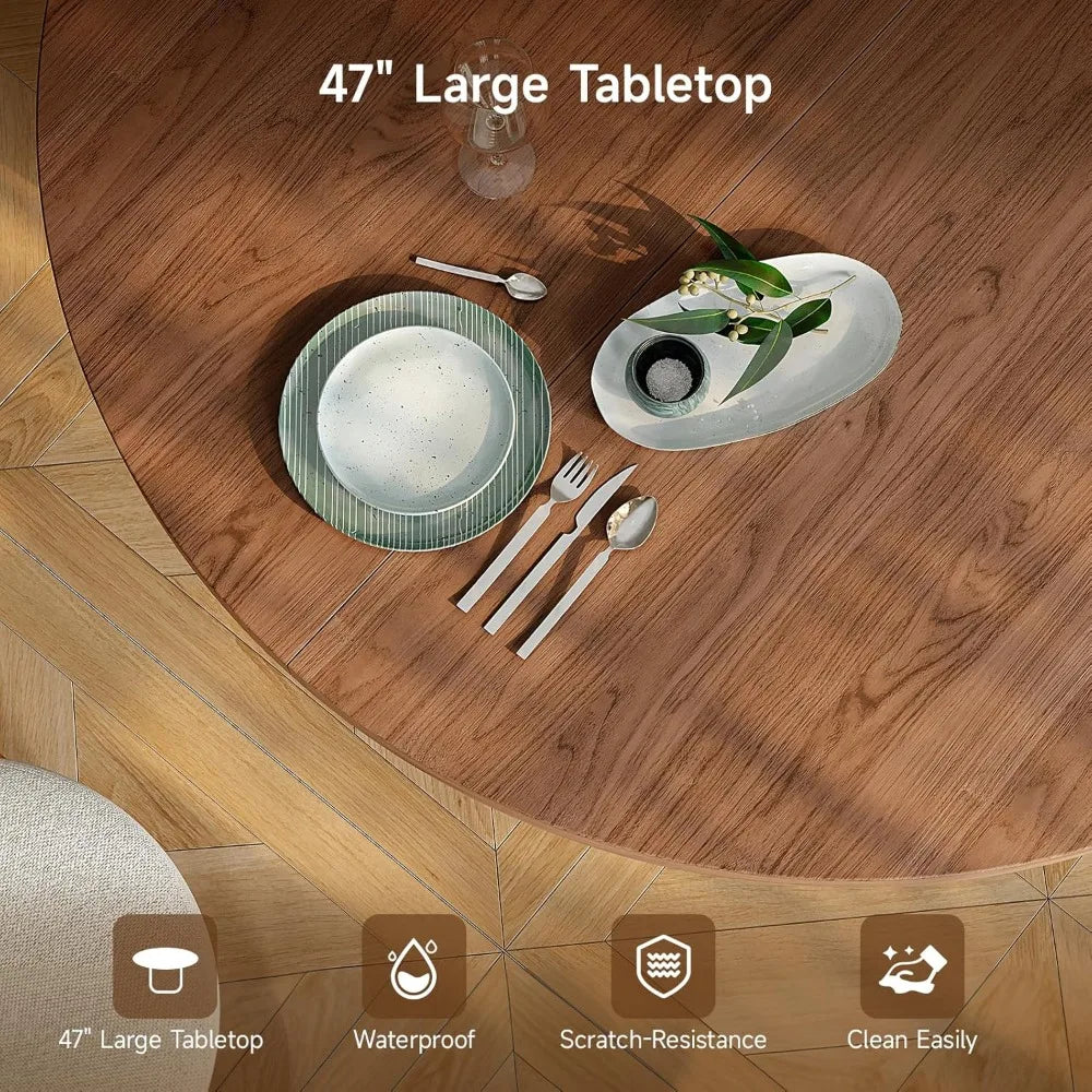 ’47’’ modern farmhouse 4-seater circular dining table with wooden base - united states / walnut