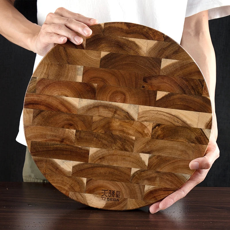 Acacia wood cutting board round end grain chopping block double-sided using wooden cheese butcher food grade kitchen