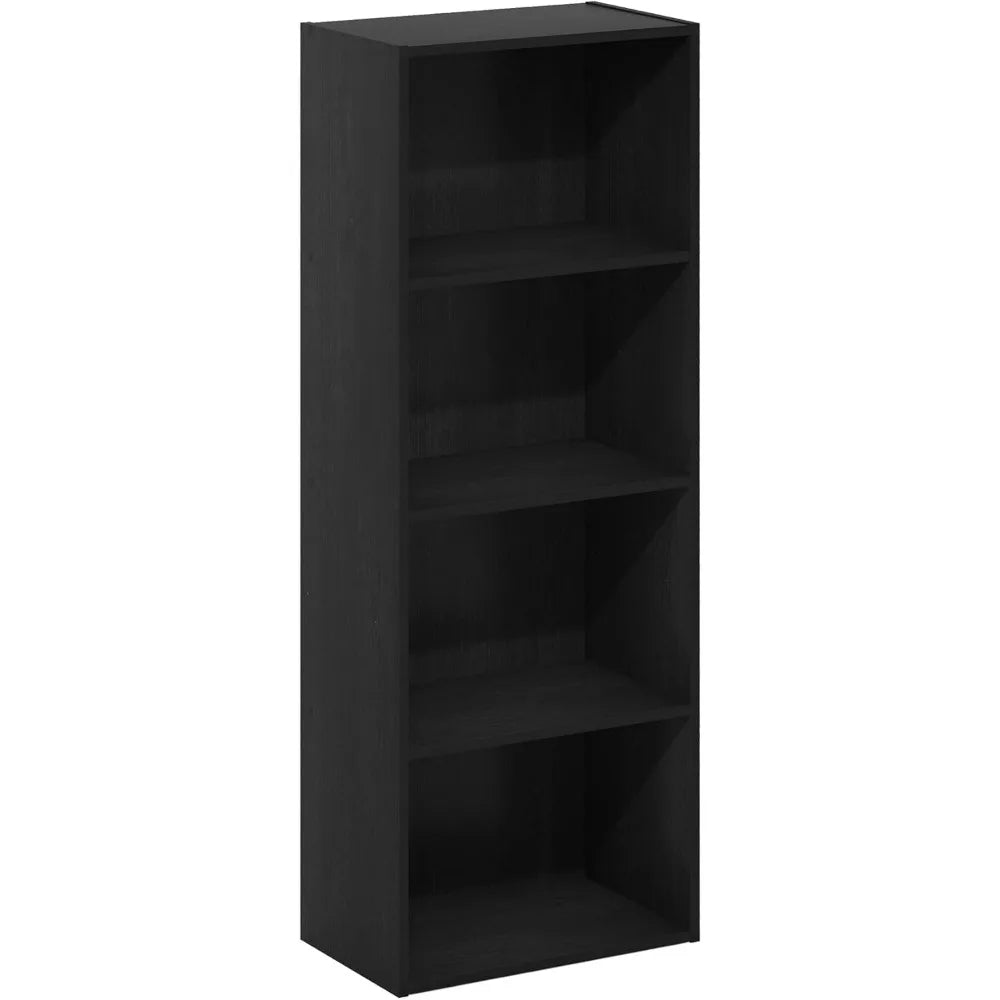 Four-tier wooden bookshelf with storage black finish - united states / blackwood