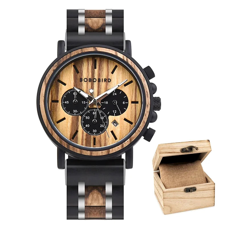 Bobo bird men’s watch 3 sub dials wooden wrist for men casual quartz watches customized dropshipping - s09-1a