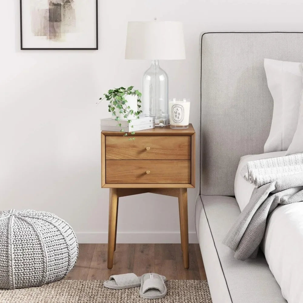 Harper mid-century oak wood nightstand with drawers small side end table storage
