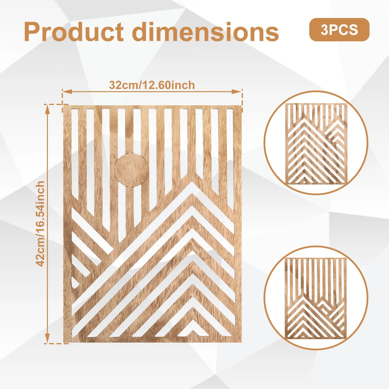 3pcs wood wall art sculpture decor openwork wooden ornament easy to hang timber artwork for home living room