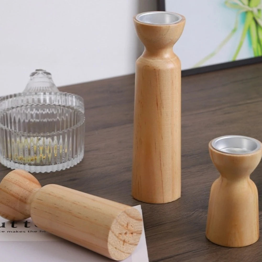 Vintage handmade wooden candle holders dining tables,weddings parties romantic desktop decorations solid wood crafts
