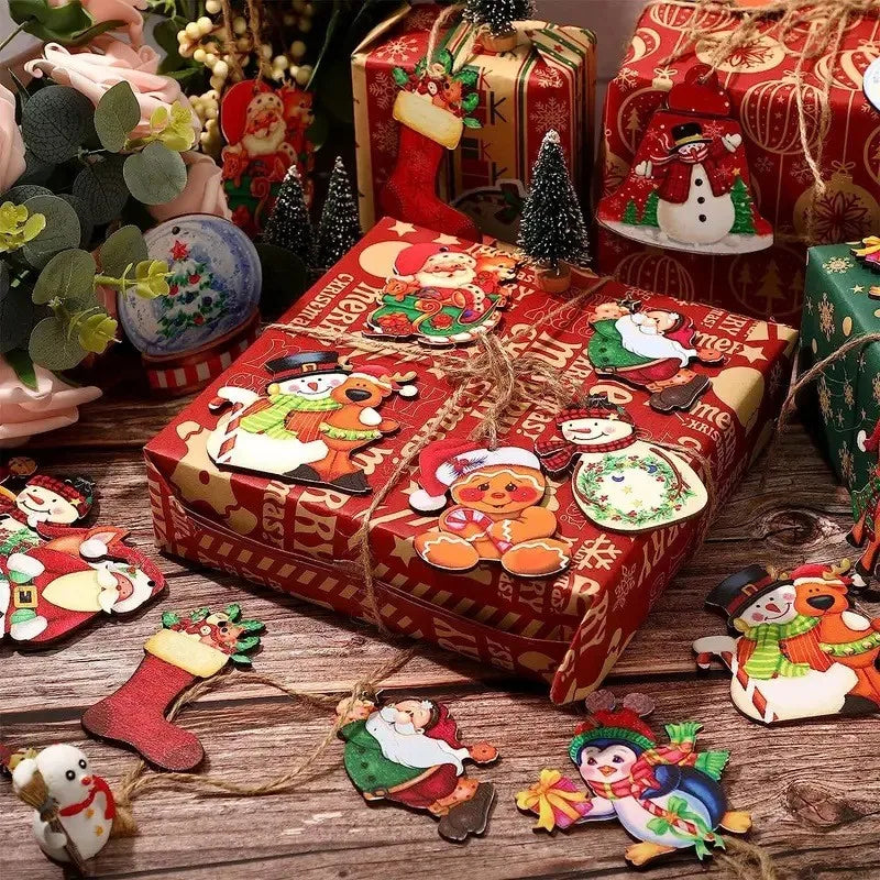 24pcs christmas wooden ornaments wood decor farmhouse style hanging tree vintage santa - 12 styles b / united states