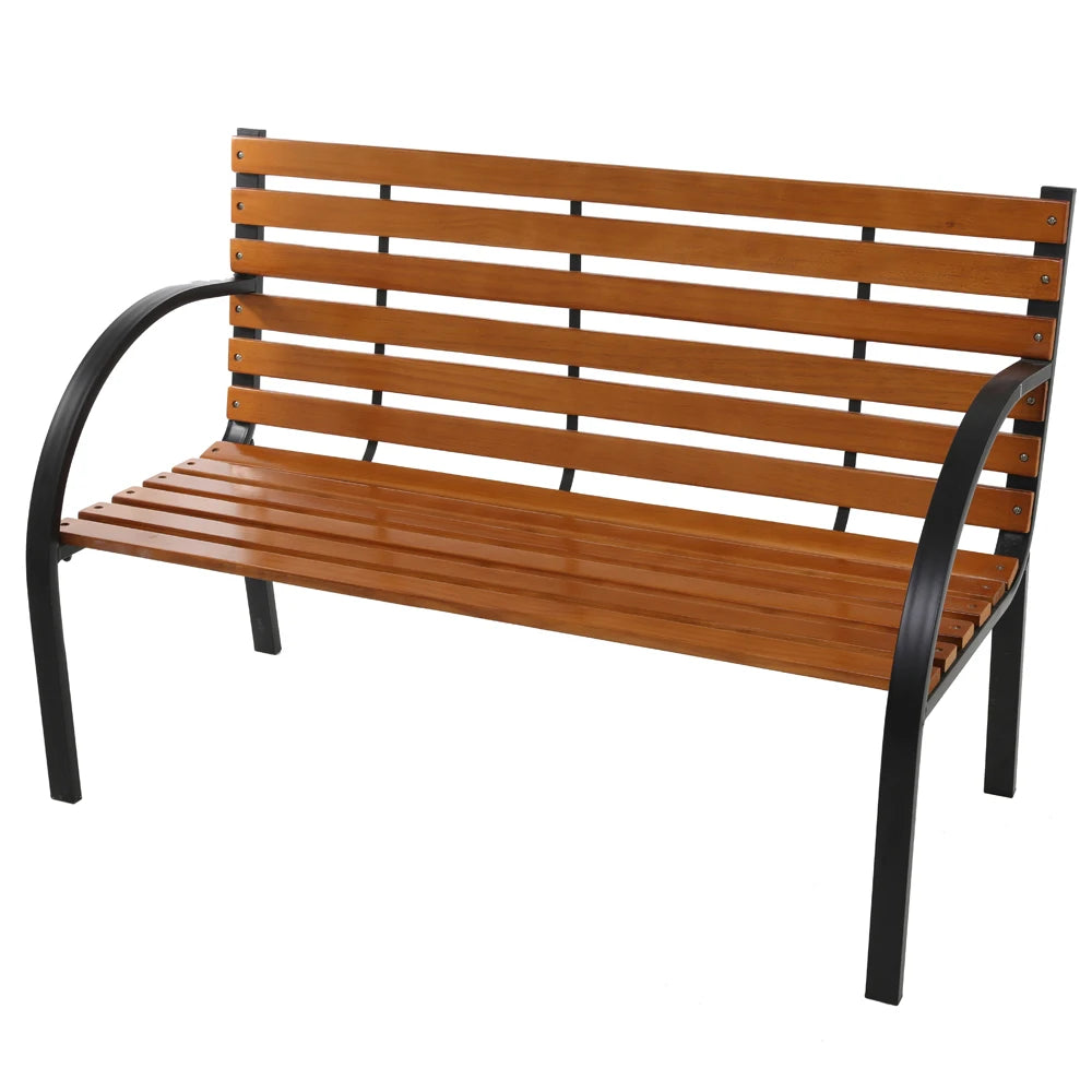48’’ hardwood slotted steel cast iron frame outdoor patio garden bench park seat classic design blend perfectly