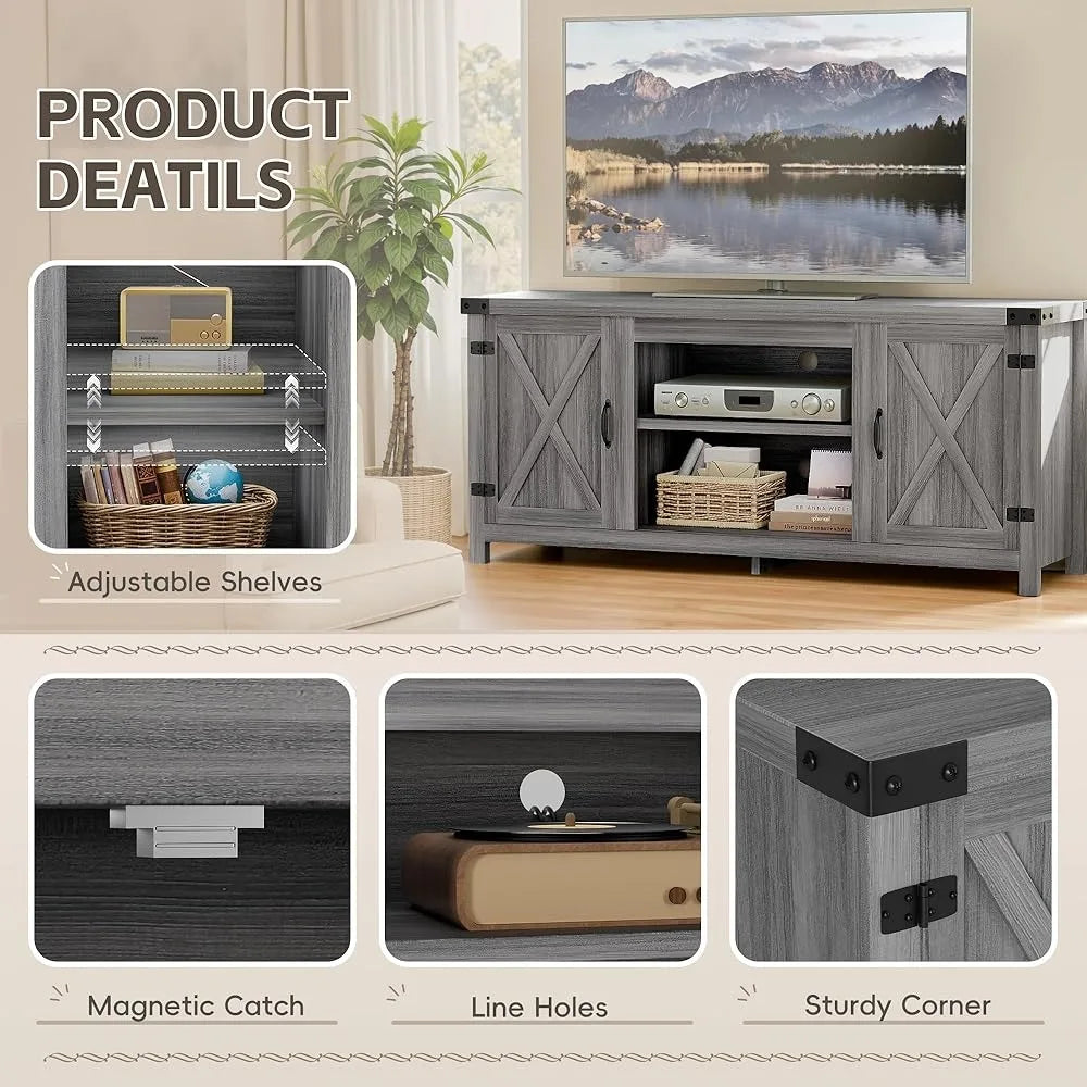 Tv stand with two barn doors and storage cabinets for televisions up to 65+ inch,entertainment center console table