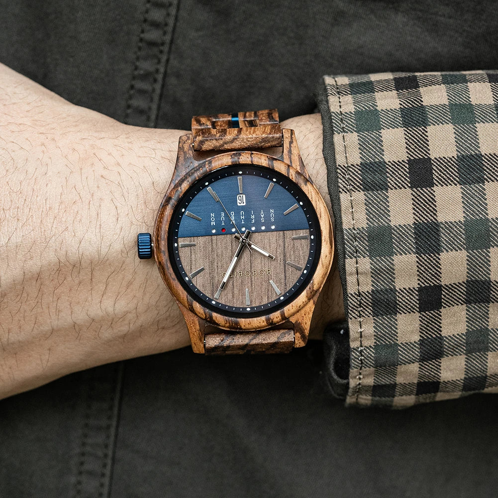 Bobo bird men’s watches niche wooden wristwatch unique quartz watch for men week & date display customized drop shipping