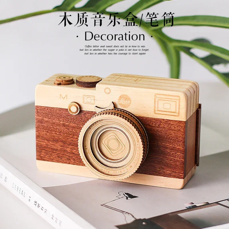 Pencil holder camera-shaped concise wood especial pen container for office