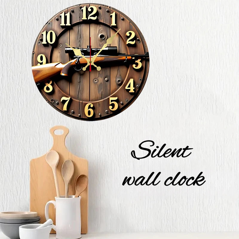 Winchester rifle wooden round silent hanging wall clock suitable for living room office study bedroom home decoration