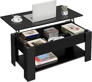 Wooden lift-top coffee table with spacious storage and dining functionality for living rooms - united states / black