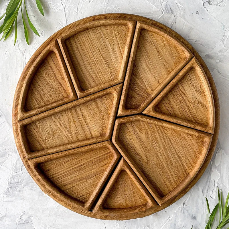 Wooden fruit treats nuts snacks detachable 8-petal split tray pizza bread plate - brown