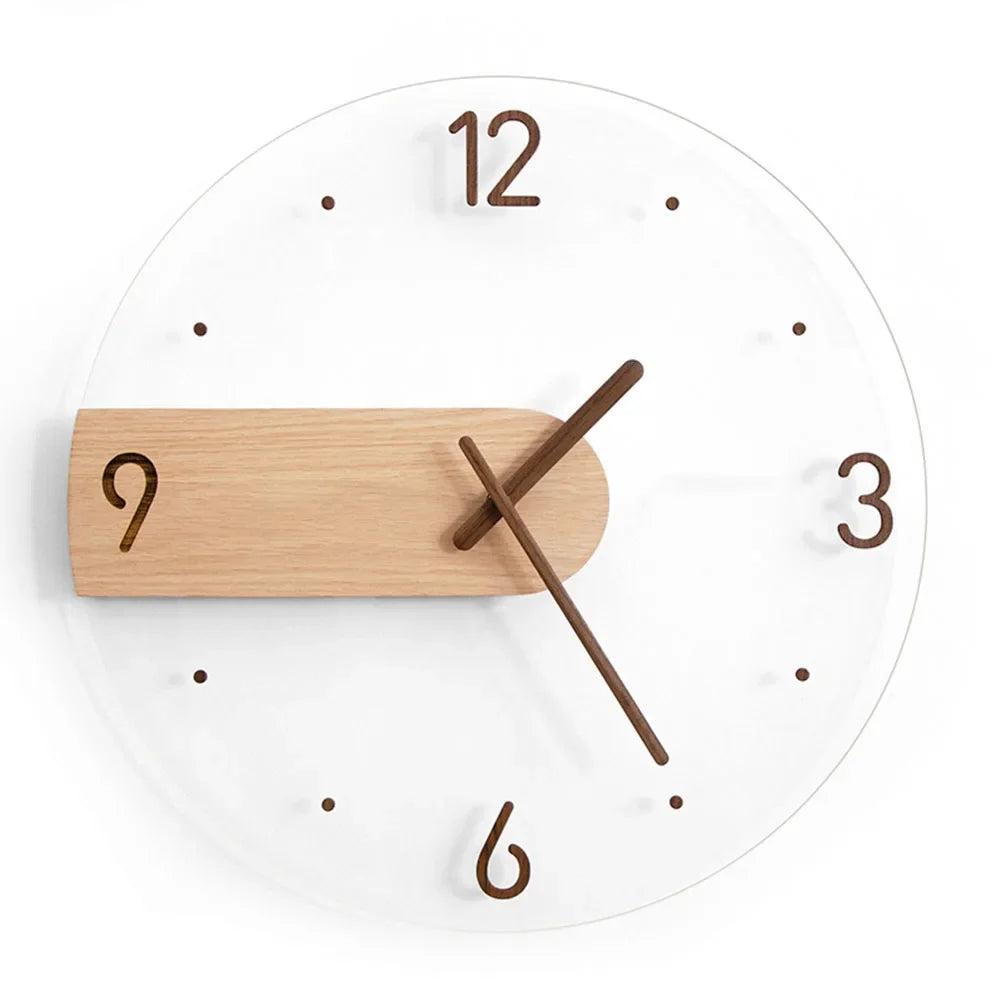 Nordic style silent scan movement clock solid wood creative wall 12in diameter black walnut material