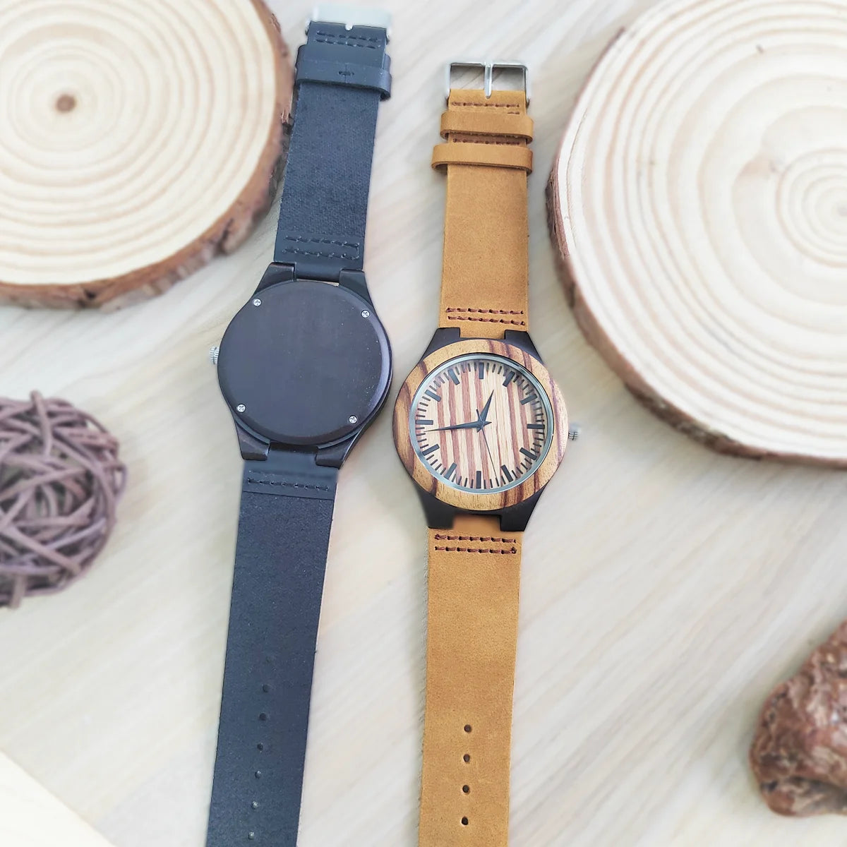 Vintage wooden wrist watches for men & women leather strap clock quartz wood personalized men’s birthday gift wholesale