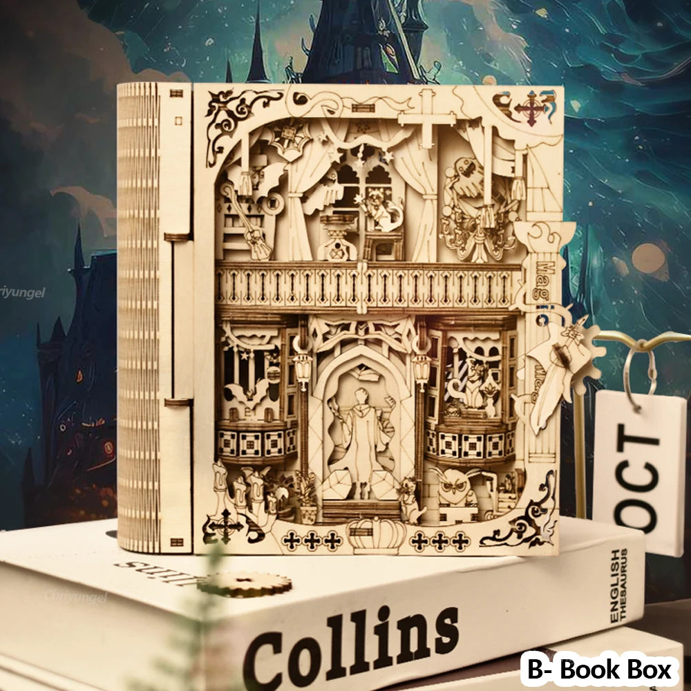 Book of secrets 3d puzzle wooden diy assembly miniature house kit home living room decor crafts gift for adults kids 2